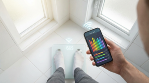 Smart Scale Syncing Body Composition Data to Smartphone Ap
